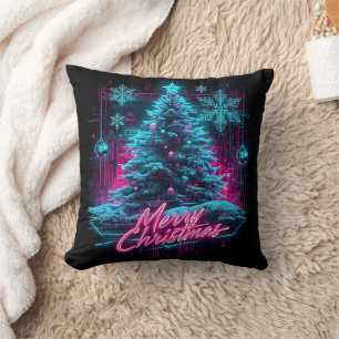 Cyberpunk Winter Christmas Throw Pillow