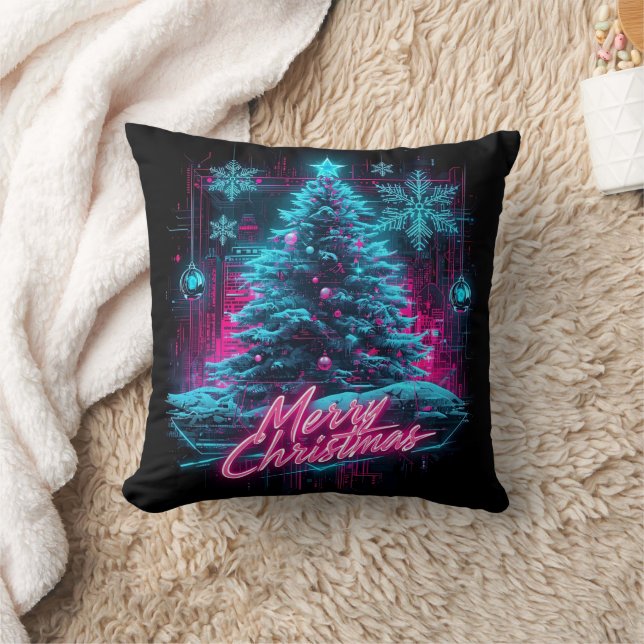 Cyberpunk Winter Christmas Throw Pillow (Blanket)