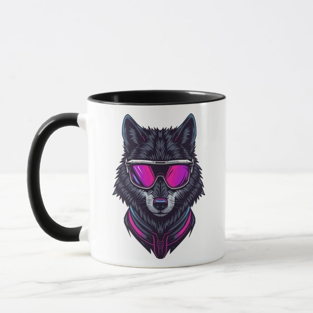 Cyberpunk Wolf Neon Art Personalizable Name Mug -  (Gauche)