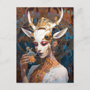 Cyborg Antelope Woman Robot Science Fiction Postcard
