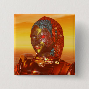 CYBORG ARES IN DESERT OF HYPERION Science Fiction 2 Inch Square Button