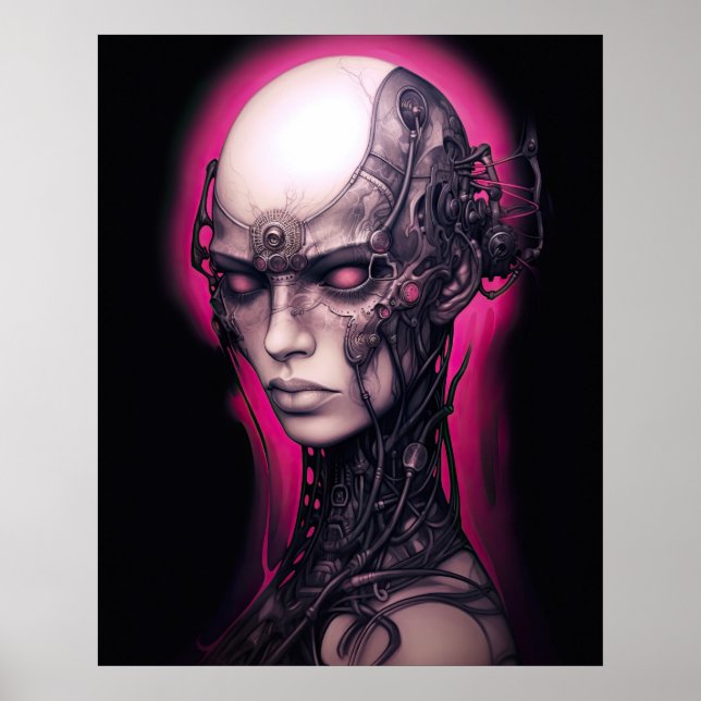 Cyborg Girl Cool Teen Pink Neon Poster (Front)