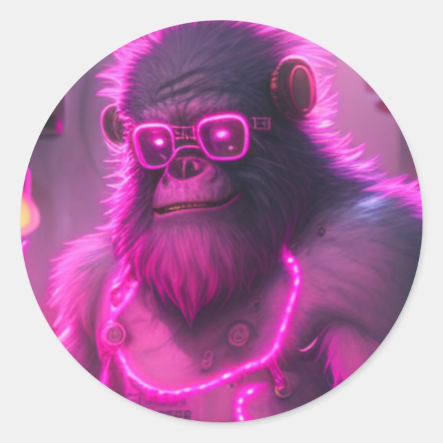 Cyborg Gorilla Mecha Steampunk Style Classic Round Sticker (Front)