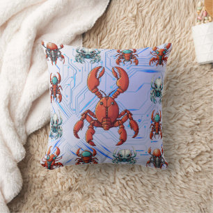 Cyborg Lobster Print Throw Pillow