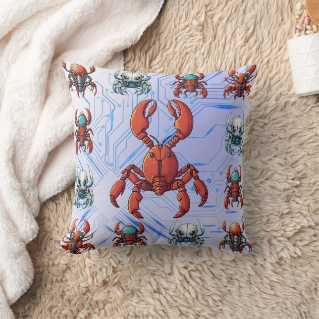 Cyborg Lobster Print Throw Pillow (Blanket)