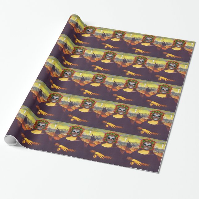 Cyborg Mona Lisa Wrapping Paper (Unrolled)