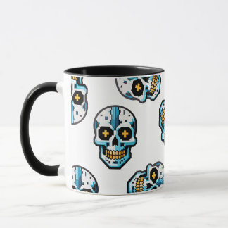 Cyborg Pixelated Skull Pattern Mug