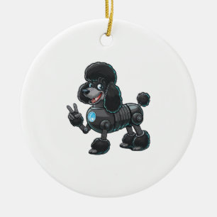 Cyborg Poodle Robot Peace Sign Ceramic Ornament