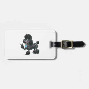 Cyborg Poodle Robot Peace Sign Luggage Tag