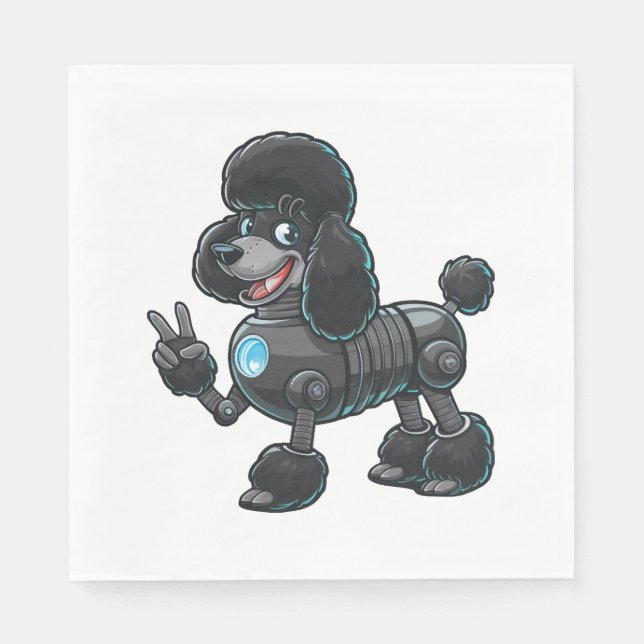 Cyborg Poodle Robot Peace Sign Napkin (Front)