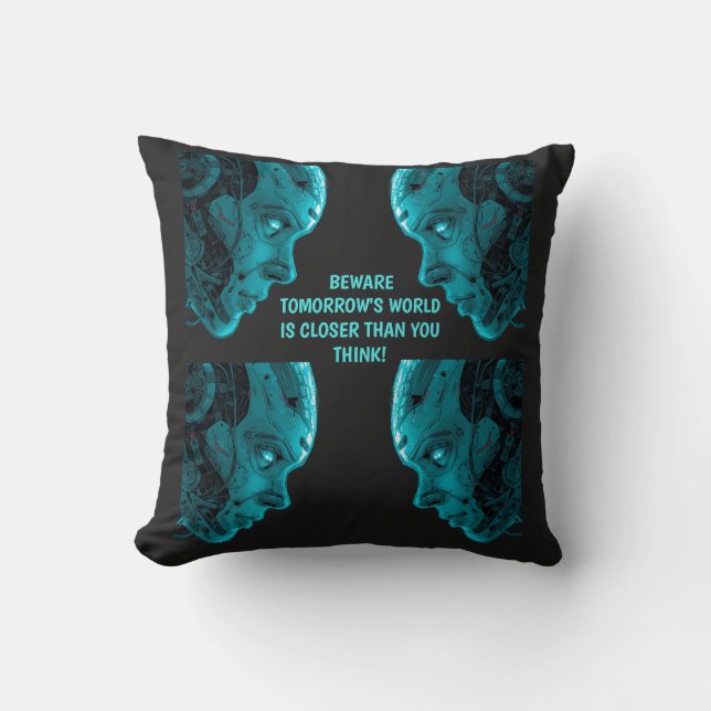 CYBORG ROBOTIC HEAD Throw Cushion (Front)