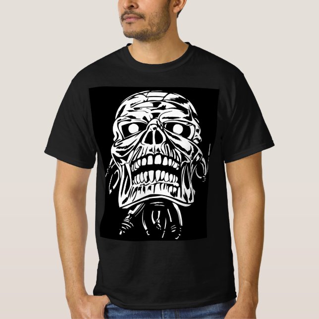 Cyborg Robotic Skull Cyberpunk Sci Fi Vector Graph T-Shirt (Front)