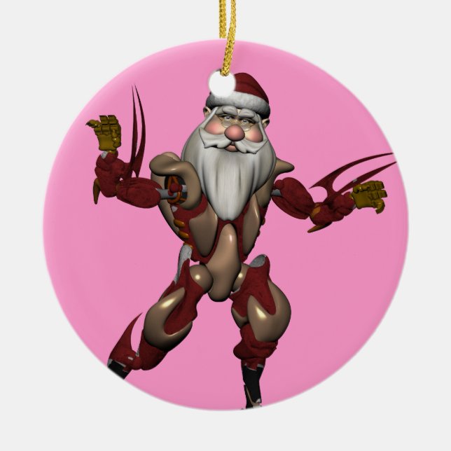 Cyborg Santa Claus Ceramic Ornament (Front)