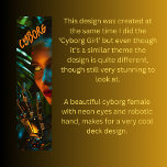 Cyborg  skateboard<br><div class="desc">This one is part of my series of designs based around artificial intelligence. This is a woman robot or cyborg with the robotic hand showing and neon eyes with cinematic lighting to really make the whole thing pop, finally I've added a vivid filter so the whole design really stands out....</div>