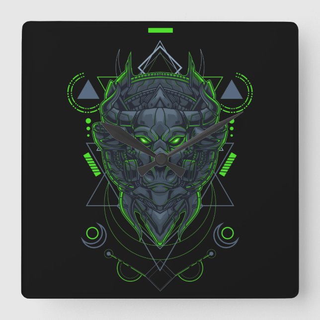 Cyborg Square Wall Clock (Front)