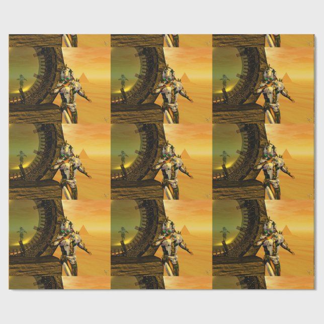 CYBORG TITAN,DESERT HYPERION Science Fiction Scifi Wrapping Paper (Flat)