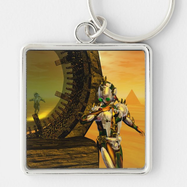 CYBORG TITAN IN DESERT OF HYPERION Science Fiction Keychain (Front)