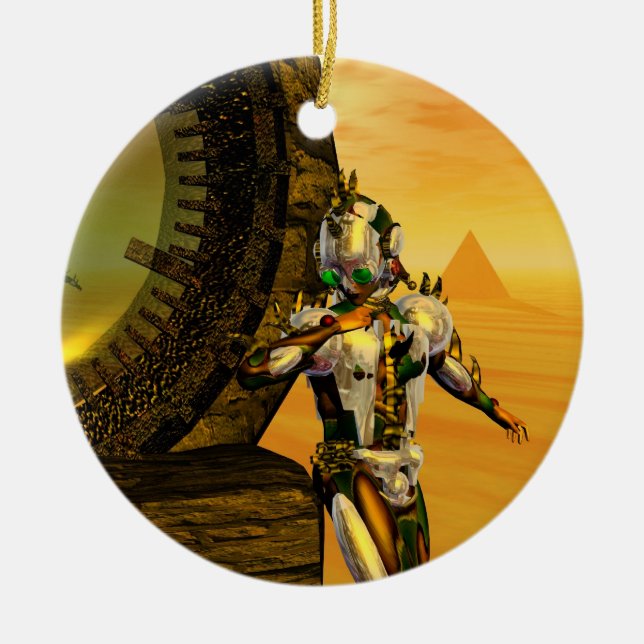CYBORG TITAN IN HYPERION DESERT Sci-Fi Ceramic Ornament (Front)