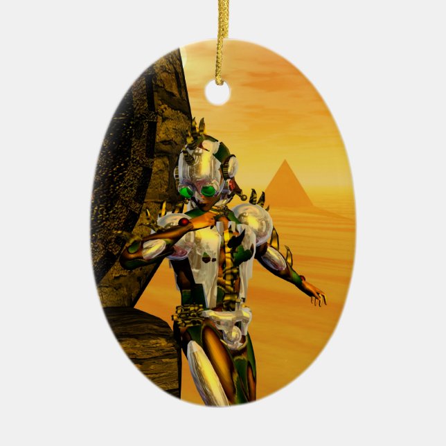 CYBORG TITAN IN HYPERION DESERT Sci-Fi Ceramic Ornament (Front)