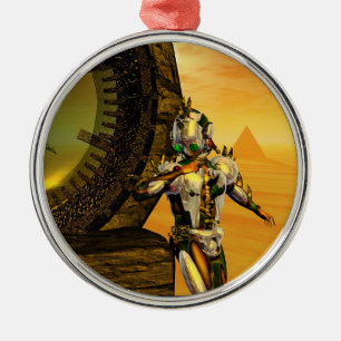 CYBORG TITAN IN HYPERION DESERT Sci-Fi Round Metal Ornament