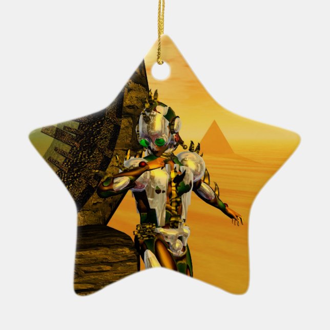 CYBORG TITAN IN HYPERION DESERT Sci-Fi Star Ceramic Ornament (Front)