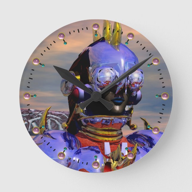 CYBORG TITAN PORTRAIT Blue Science Fiction Scifi Round Clock (Front)
