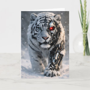 Cyborg white tiger greeting card cybernetic wild l