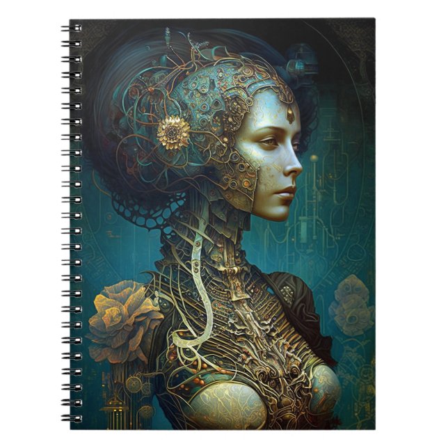 Cyborg Woman Fantasy Sci-Fi Art Notebook (Front)