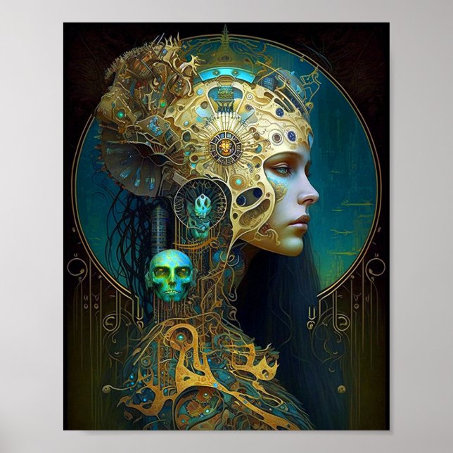 Cyborg Woman Fantasy Sci-Fi Art Poster (Front)