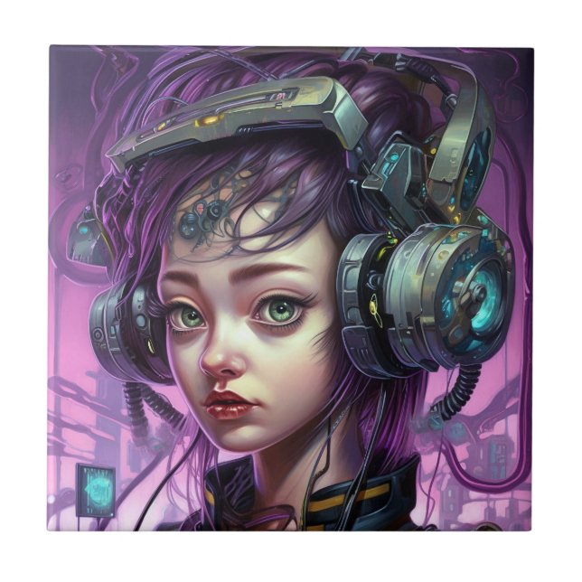 Cyborg Woman Science Fiction Tile (Front)