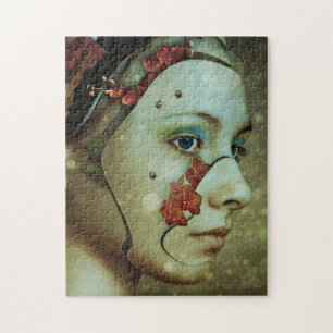Cyborg Woman with Flowers Jigsaw Puzzle