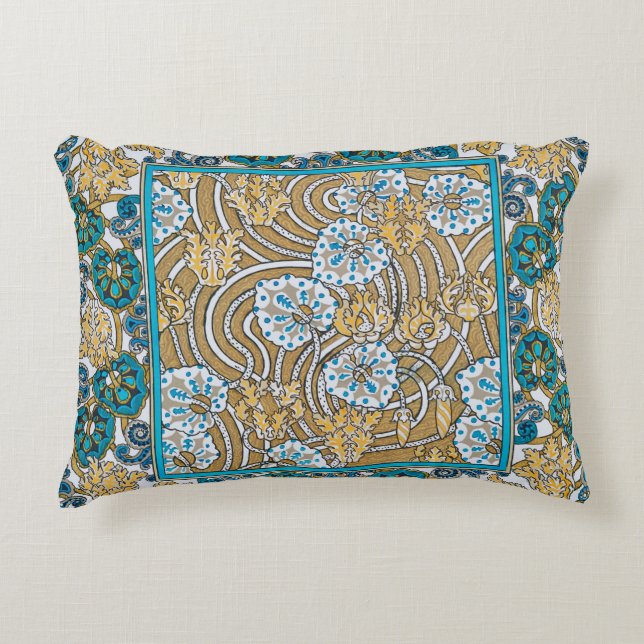 cyclamen blue art nouveau flower botanical accent pillow (Front)