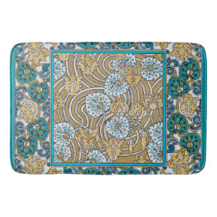 cyclamen blue art nouveau flower botanical bath mat