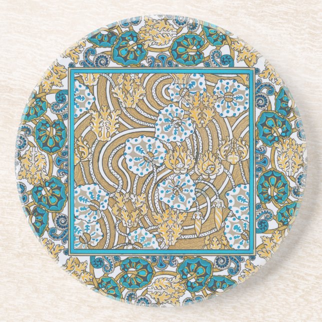 cyclamen blue art nouveau flower botanical coaster (Front)