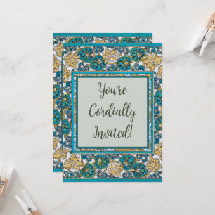 cyclamen blue art nouveau flower botanical invitation