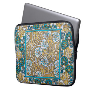 cyclamen blue art nouveau flower botanical laptop sleeve