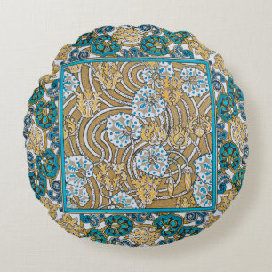 cyclamen blue art nouveau flower botanical round pillow