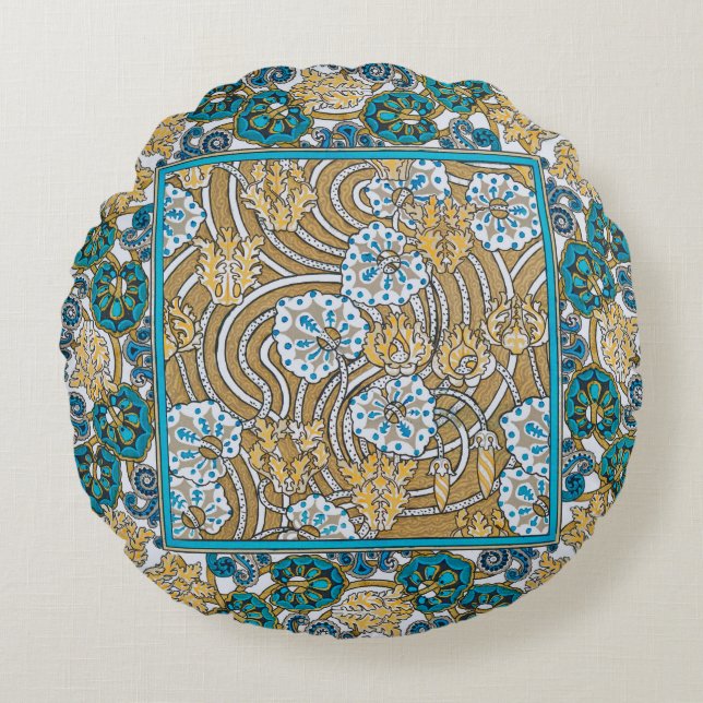 cyclamen blue art nouveau flower botanical round pillow (Front)