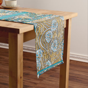 cyclamen blue art nouveau flower botanical short table runner