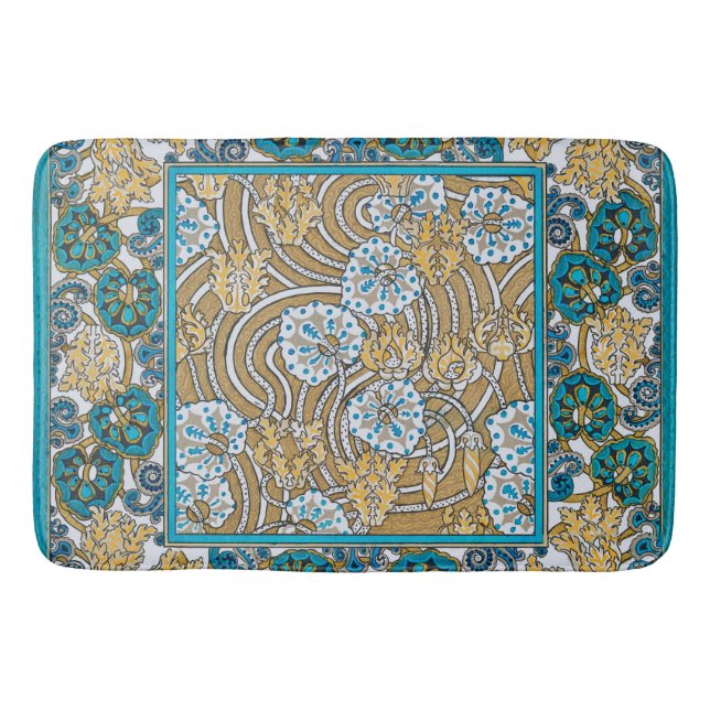 cyclamen blue art nouveau flower wallpaper  bath mat (Front)