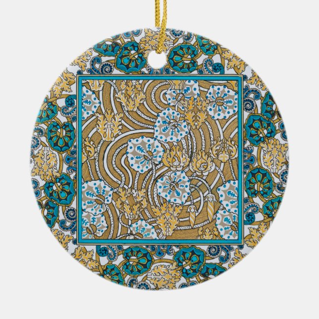 cyclamen blue art nouveau flower wallpaper  ceramic ornament (Front)