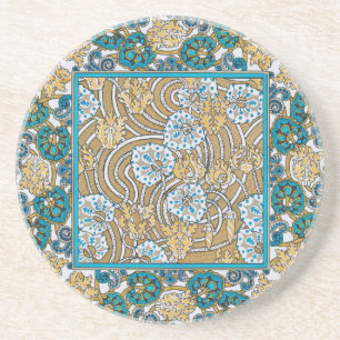 cyclamen blue art nouveau flower wallpaper  coaster