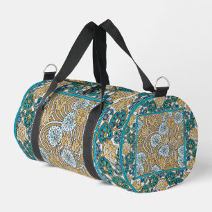 cyclamen blue art nouveau flower wallpaper duffle bag