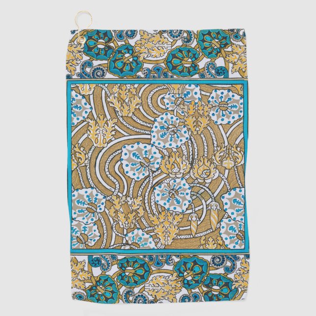 cyclamen blue art nouveau flower wallpaper  golf towel (Front)
