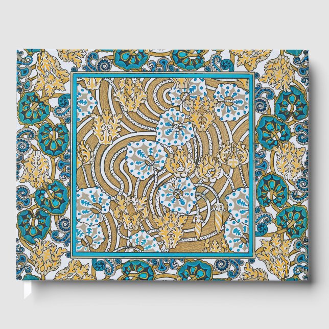 cyclamen blue art nouveau flower wallpaper  guest book (Front)
