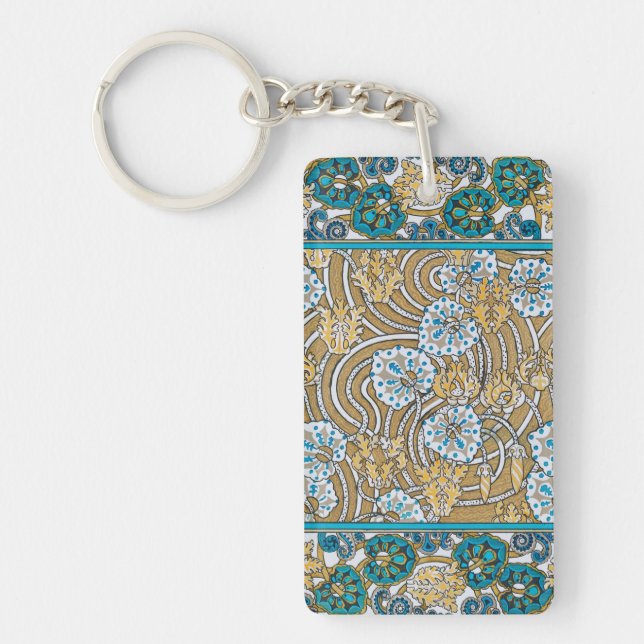 cyclamen blue art nouveau flower wallpaper  keychain (Front)