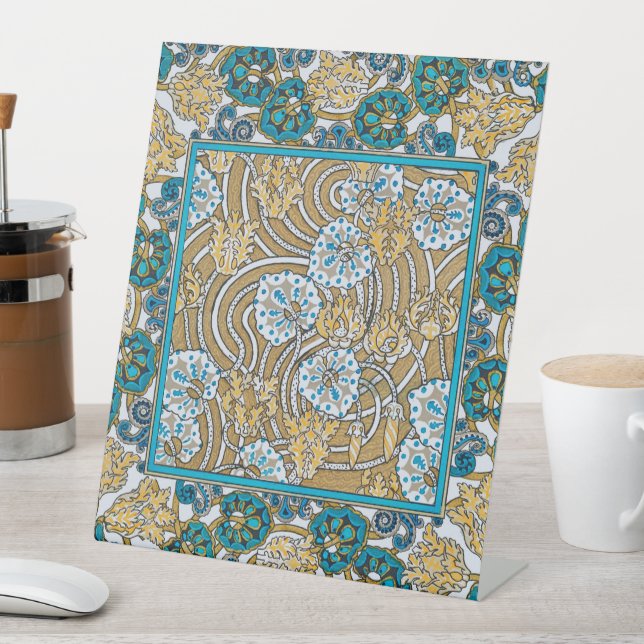 cyclamen blue art nouveau flower wallpaper  pedestal sign (In SItu)