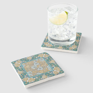 cyclamen blue art nouveau flower wallpaper  stone coaster