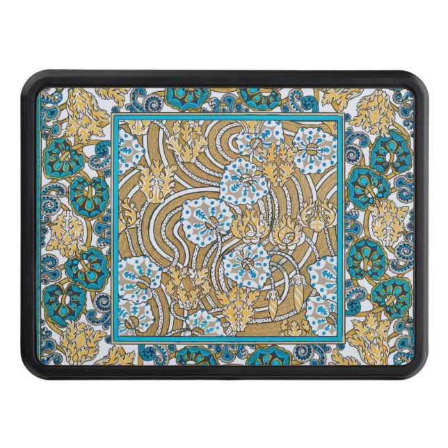 cyclamen blue art nouveau flower wallpaper  trailer hitch cover (Front)