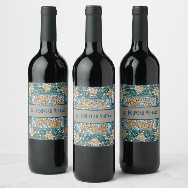 cyclamen blue art nouveau flower wallpaper  wine label (Bottles)